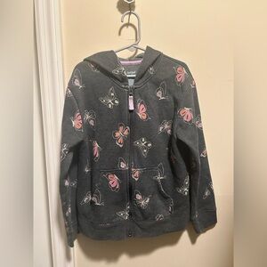 Cat & Jack Girls Sz Medium 8 Gray w/Pink & Purple Butterflies Full Zip Up Hoodie